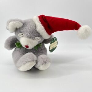 Sleepyheads Gray Mouse Plush Stuffed Animal Christmas Santa Hat Green Bow 1993
